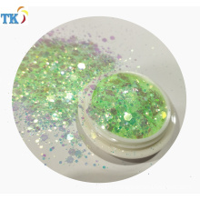 Hexagon shape Iridescent Flakes Mixed chunky glitter powder for art nail polish